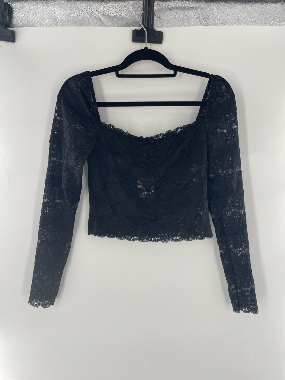 Guess Deadstock Black Lace Long Sleeve Square Neck Crop Top Whimsygoth